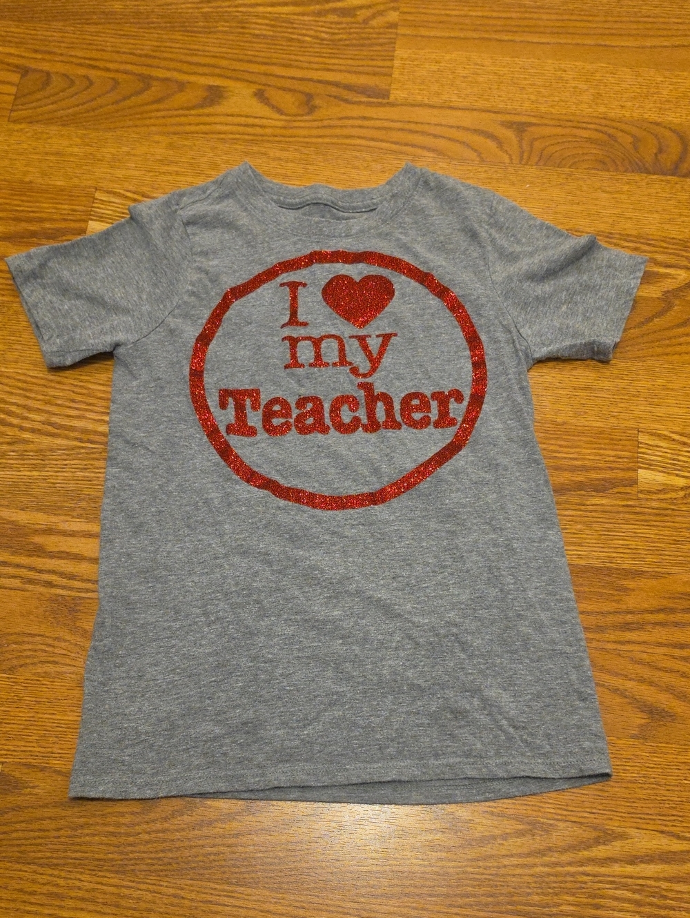 Kids Gray T-Shirt with Red Glitter 'I ♥ My Teacher' Graphic
